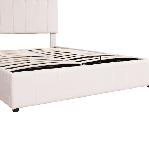 Cama estofada com arrumação - 140x200cm - tecido aveludado - Bege