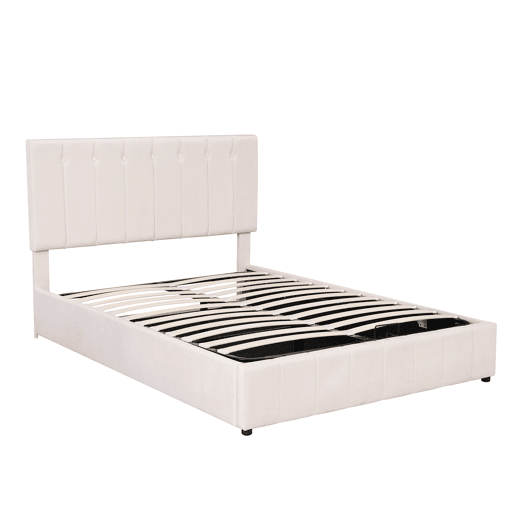 Cama estofada com arrumação - 140x200cm - tecido aveludado - Bege