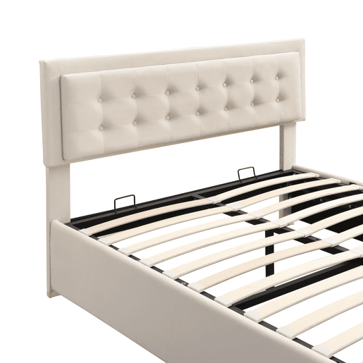 Cama contentor estofada em veludo 140x200cm - com gaveta e estrado de molas - Bege (sem colchão)