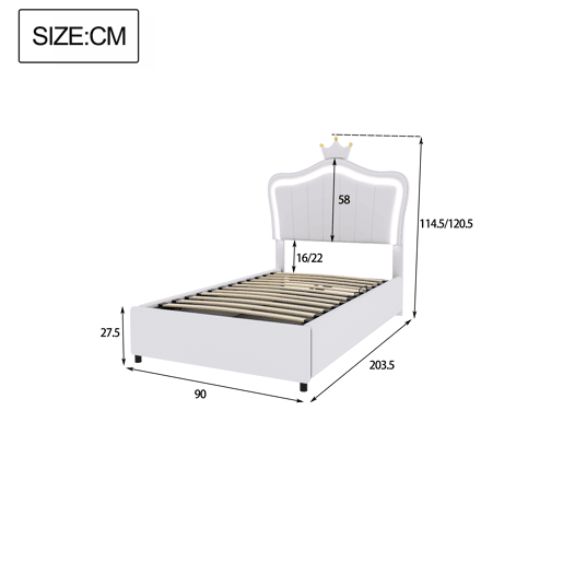 Cama contentora em pele sintética 90x200 cm - com LED e estrado - Branco