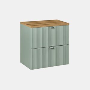Móvel lavatório 60cm 2 gavetas tampo lavatório Verde Jade e Madeira
