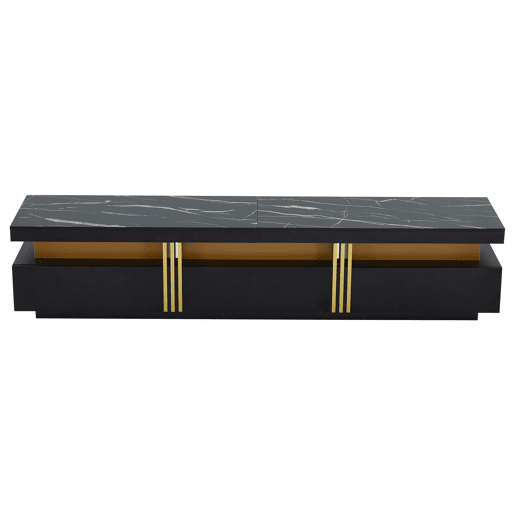 Móvel TV moderno 200 cm - com 3 gavetas - efeito mármore - Preto