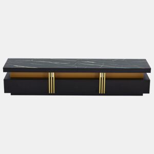 Móvel TV moderno 200 cm - com 3 gavetas - efeito mármore - Preto