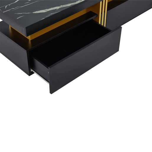 Móvel TV moderno 200 cm - com 3 gavetas - efeito mármore - Preto