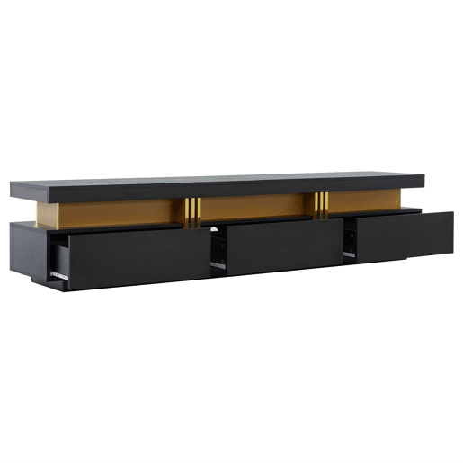 Móvel TV moderno 200 cm - com 3 gavetas - efeito mármore - Preto