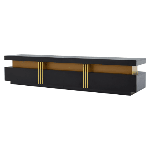 Móvel TV moderno 200 cm - com 3 gavetas - efeito mármore - Preto