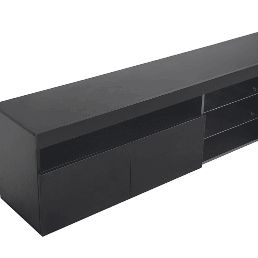 Móvel TV moderno de 180 cm com LED - 3 portas e 5 compartimentos abertos - Preto
