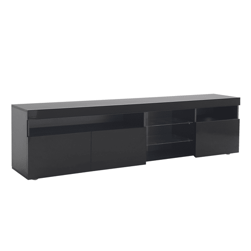 Móvel TV moderno de 180 cm com LED - 3 portas e 5 compartimentos abertos - Preto