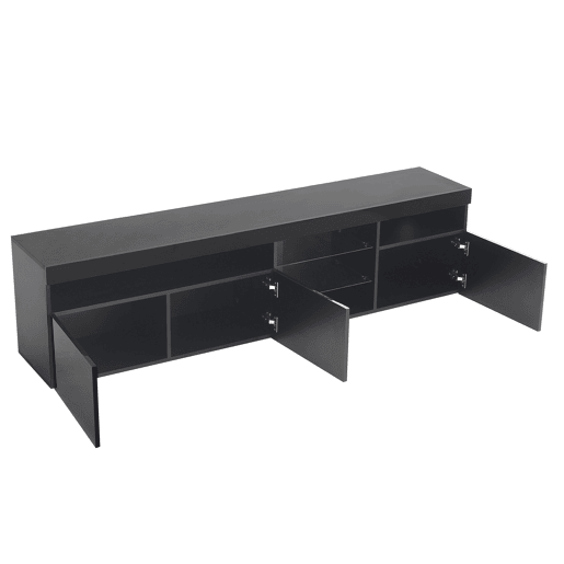 Móvel TV moderno de 180 cm com LED - 3 portas e 5 compartimentos abertos - Preto