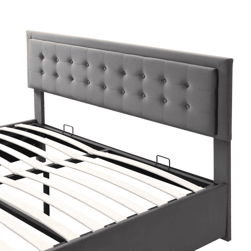 Cama contentora estofada em veludo 160x200cm - com gaveta e estrado de molas - Cinzento (sem colchão)