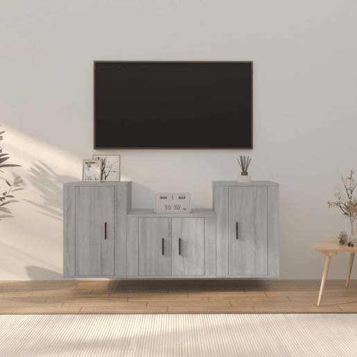 Conjunto móveis de TV - Armários TV 3 pcs madeira processada sonoma cinza