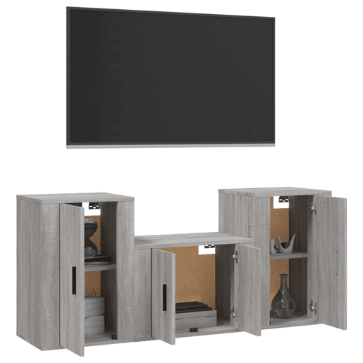 Conjunto móveis de TV - Armários TV 3 pcs madeira processada sonoma cinza