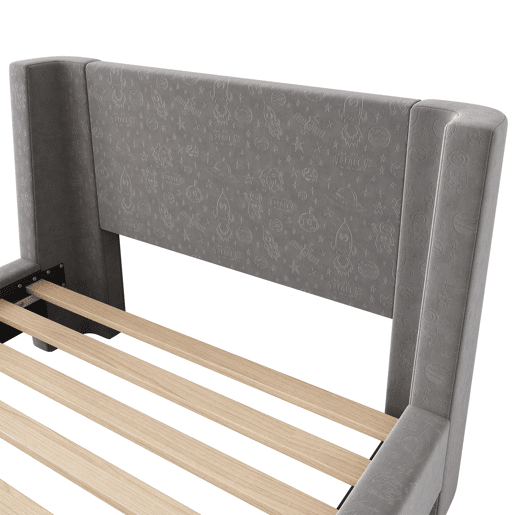 Cama de criança 90x200 cm estofada em veludo cinzento (colchão não incluído)