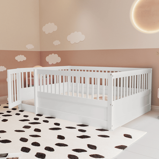 Cama de madeira para crianças 140x200 cm com uma porta - sem estrado - Branco