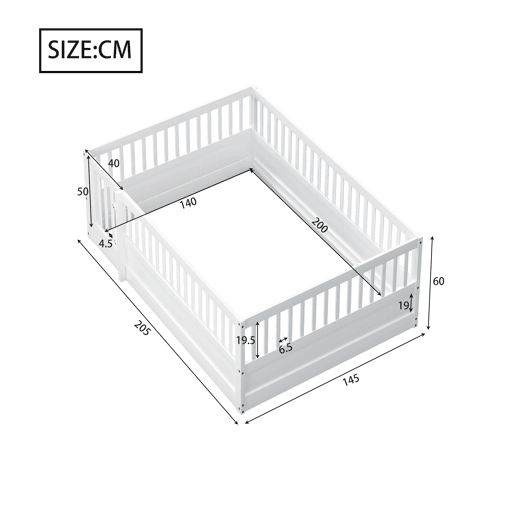Cama de madeira para crianças 140x200 cm com uma porta - sem estrado - Branco