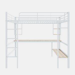 Cama mezzanine em ferro - 90x200 cm - com secretária e 5 prateleiras - Branco