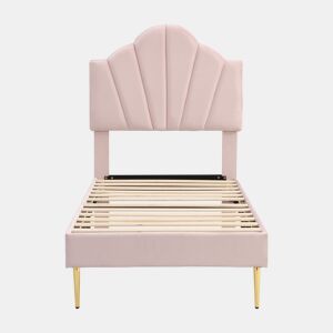 Cama de veludo para criança - 90x200cm - cabeceira em forma de concha - Rosa