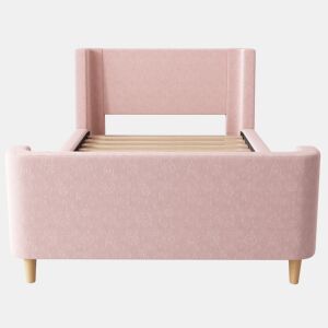 Cama de criança 90x200 cm com estofo em veludo cor-de-rosa (colchão não incluído)