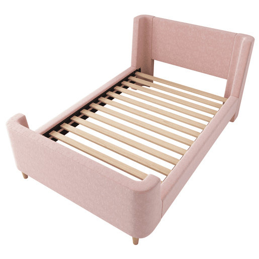 Cama de criança 90x200 cm com estofo em veludo cor-de-rosa (colchão não incluído)