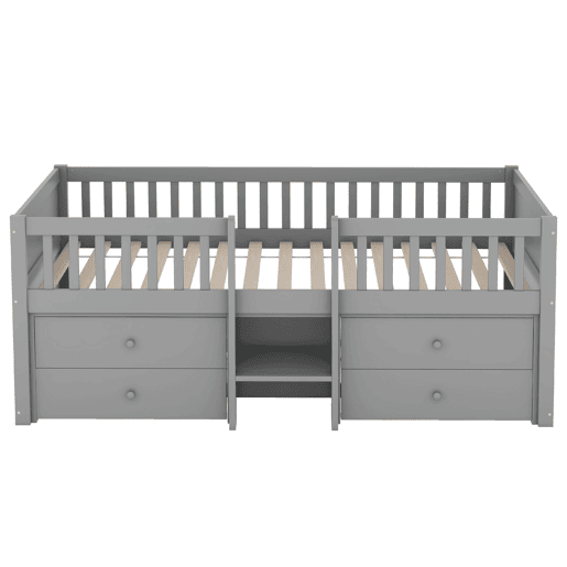 Cama de criança 90x200cm madeira maciça - com 4 gavetas - Cinzento (colchão não incluído)