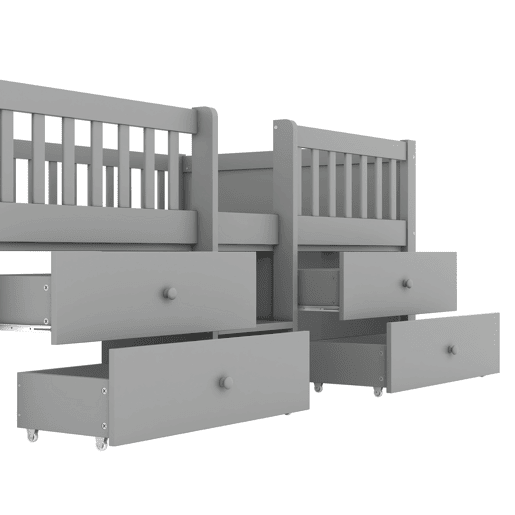 Cama de criança 90x200cm madeira maciça - com 4 gavetas - Cinzento (colchão não incluído)