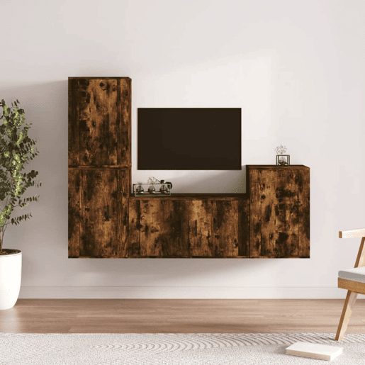 Conjunto móveis de TV - Armários TV 4 pcs madeira processada carvalho fumado