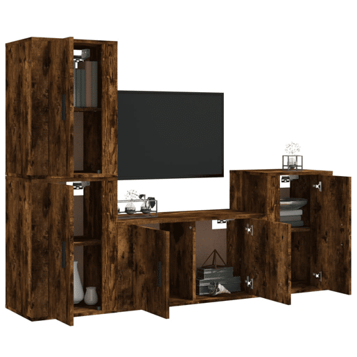 Conjunto móveis de TV - Armários TV 4 pcs madeira processada carvalho fumado