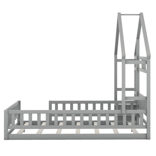 Cama de cabina para crianças 140x200 cm com mesa de cabeceira e grades de proteção - estrado - Cinzento