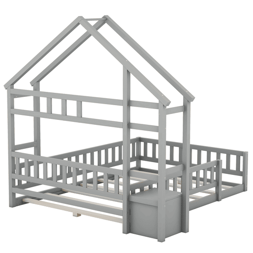Cama de cabina para crianças 140x200 cm com mesa de cabeceira e grades de proteção - estrado - Cinzento