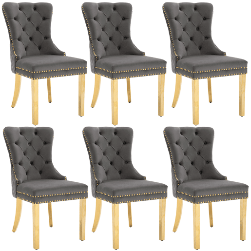 Conjunto de 6 cadeiras de veludo com pernas de metal - Cinzento