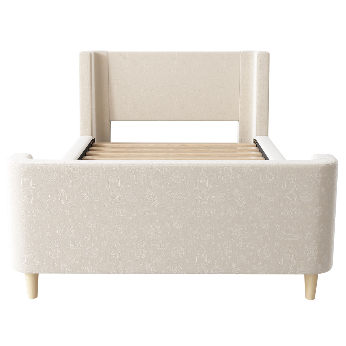 Cama infantil de 90x200 cm acolchada en terciopelo beige (colchón no incluido)