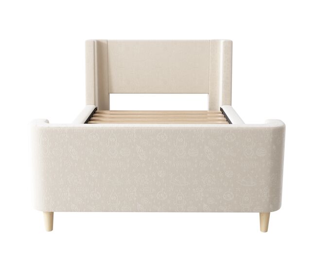 Cama infantil de 90x200 cm acolchada en terciopelo beige (colchón no incluido)