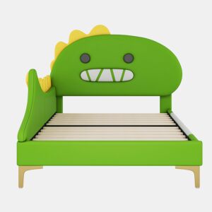 Cama de criança 90x200 cm - em forma de dinossauro - em pele sintética - Verde