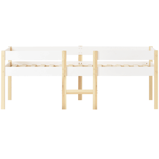 Cama alta com grades de proteção - madeira maciça de pinho - 90x200 cm - Branco Cama alta com grades de proteção - madeira maciça de pinho - 90x200 cm - Branco