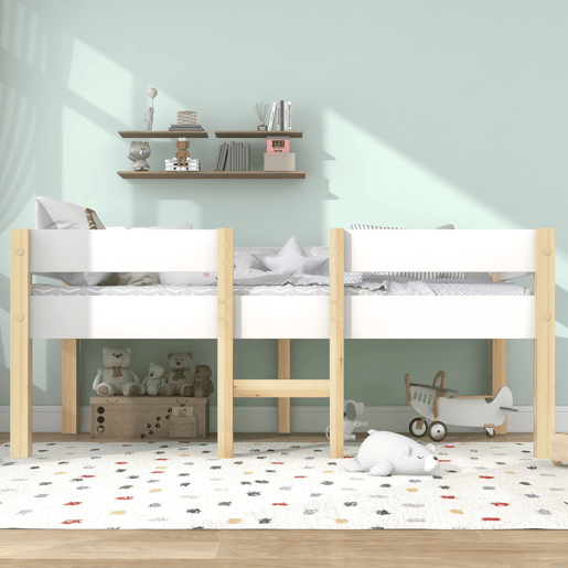 Cama alta com grades de proteção - madeira maciça de pinho - 90x200 cm - Branco Cama alta com grades de proteção - madeira maciça de pinho - 90x200 cm - Branco