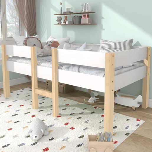 Cama alta com grades de proteção - madeira maciça de pinho - 90x200 cm - Branco Cama alta com grades de proteção - madeira maciça de pinho - 90x200 cm - Branco