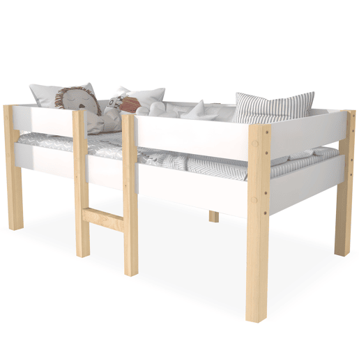Cama alta com grades de proteção - madeira maciça de pinho - 90x200 cm - Branco Cama alta com grades de proteção - madeira maciça de pinho - 90x200 cm - Branco
