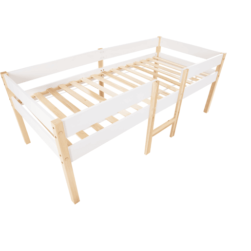Cama alta com grades de proteção - madeira maciça de pinho - 90x200 cm - Branco Cama alta com grades de proteção - madeira maciça de pinho - 90x200 cm - Branco