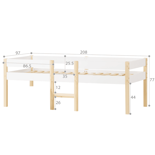 Cama alta com grades de proteção - madeira maciça de pinho - 90x200 cm - Branco Cama alta com grades de proteção - madeira maciça de pinho - 90x200 cm - Branco