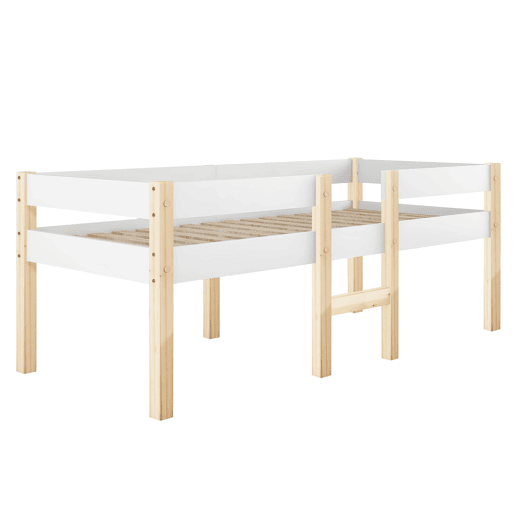Cama alta com grades de proteção - madeira maciça de pinho - 90x200 cm - Branco Cama alta com grades de proteção - madeira maciça de pinho - 90x200 cm - Branco