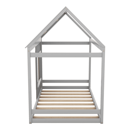 Cama cabina em madeira de pinho 90x200cm - cama para crianças com teto e janela e estrado - Cinzento