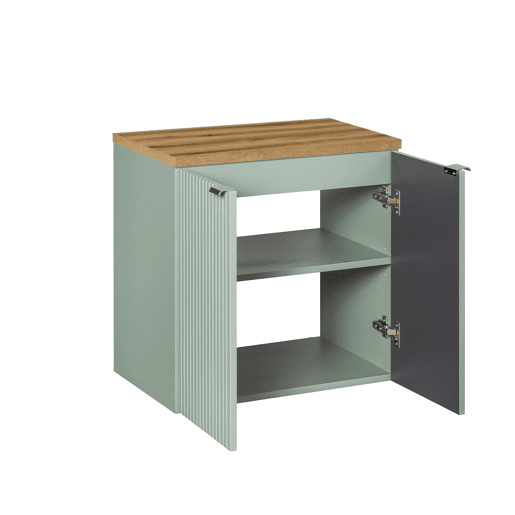 Móvel lavatório 60cm 2 portas tampo lavatório Verde Jade e Madeira