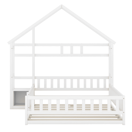 Cama de cabina para crianças 140x200 cm com mesa de cabeceira e grades de proteção - estrado - Branco