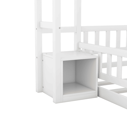 Cama de cabina para crianças 140x200 cm com mesa de cabeceira e grades de proteção - estrado - Branco