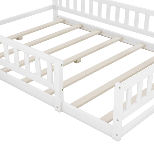 Cama de cabina para crianças 140x200 cm com mesa de cabeceira e grades de proteção - estrado - Branco