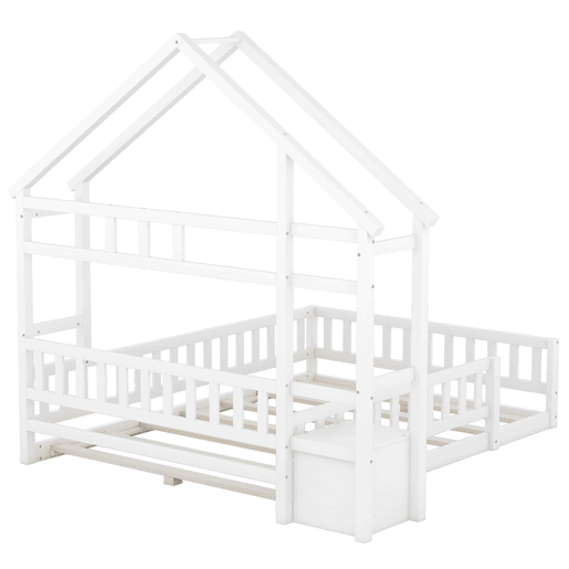 Cama de cabina para crianças 140x200 cm com mesa de cabeceira e grades de proteção - estrado - Branco