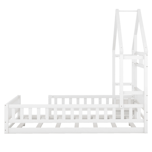 Cama de cabina para crianças 140x200 cm com mesa de cabeceira e grades de proteção - estrado - Branco