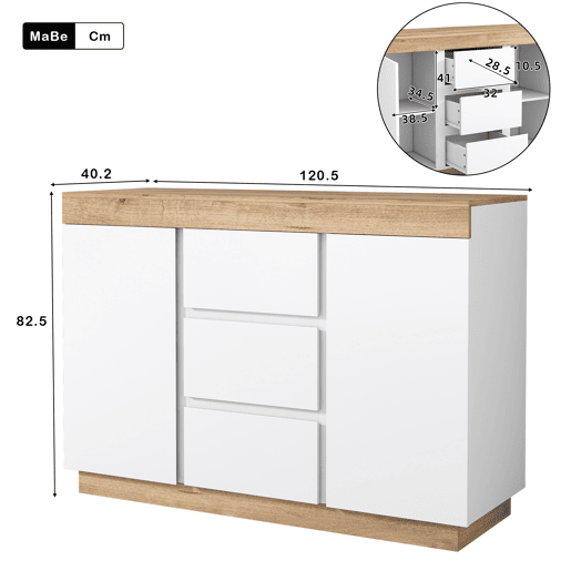 Cómoda moderna com 3 gavetas e 2 portas - aglomerado de partículas - Branco