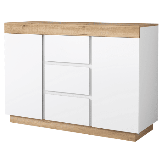 Cómoda moderna com 3 gavetas e 2 portas - aglomerado de partículas - Branco