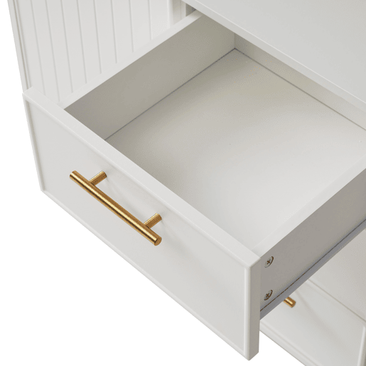 Cómoda decorada com riscas verticais - 3 gavetas e 2 portas com prateleiras reguláveis - Branco